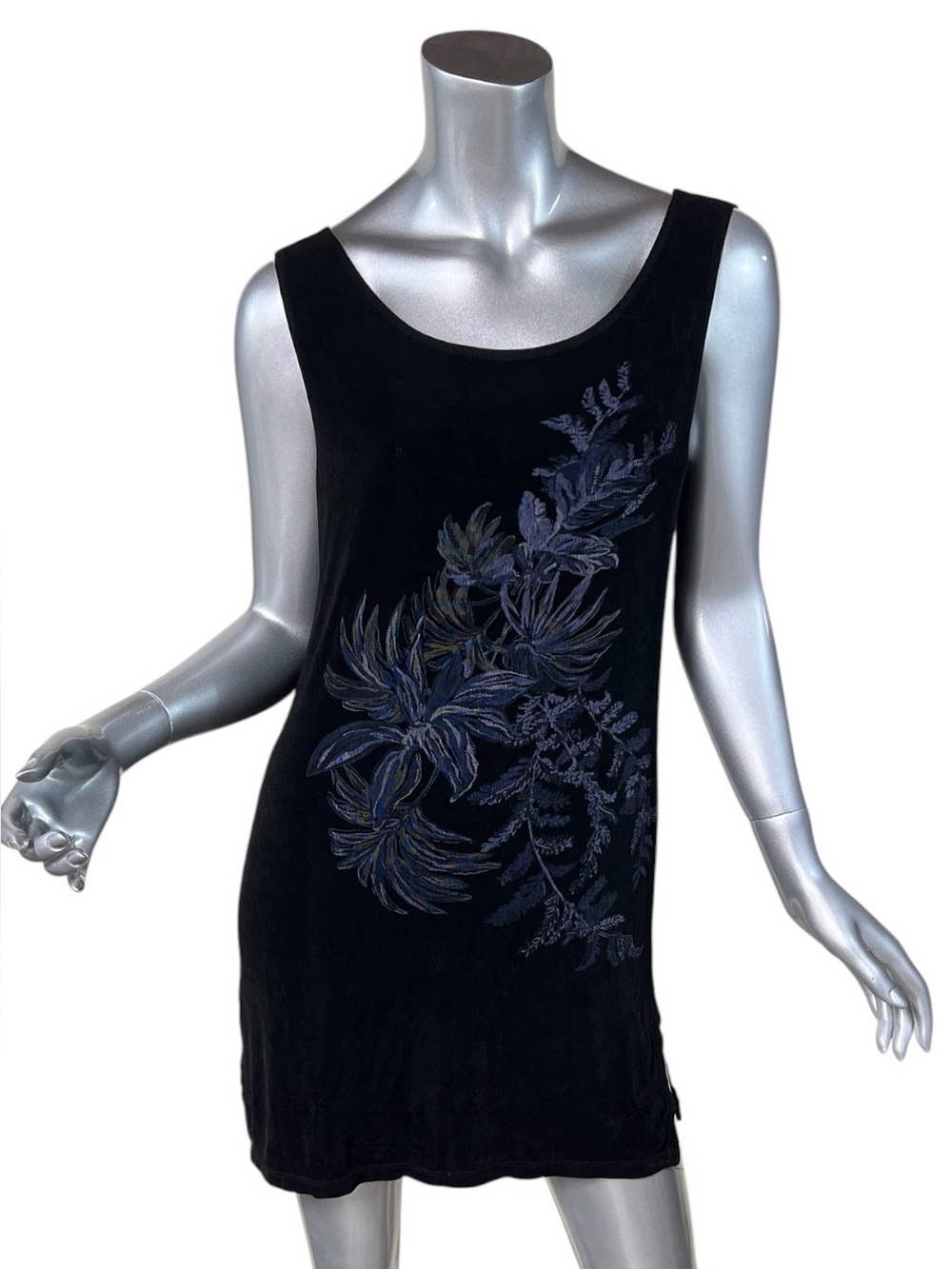 Carole Little Vintage 90s Black Floral Stretch Slinky Knit Mini Dress Small